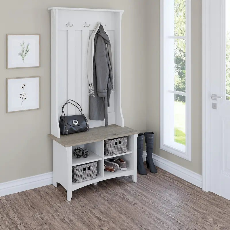 Porte-manteau d'entrée avec banc à chaussures