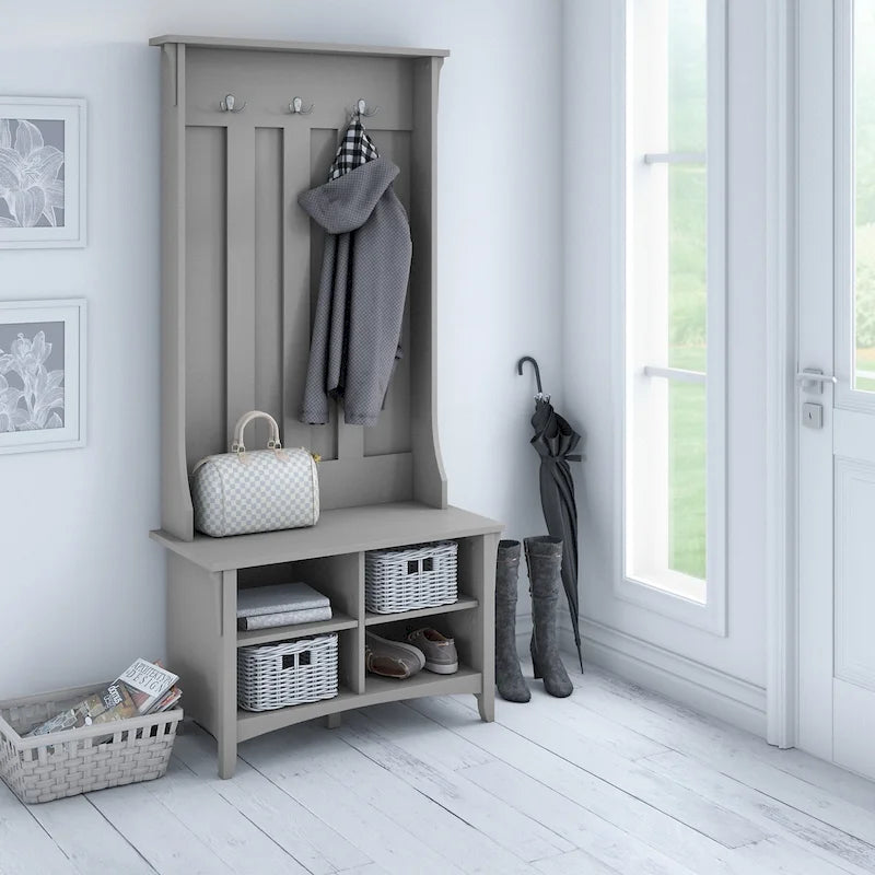Porte-manteau d'entrée avec banc à chaussures