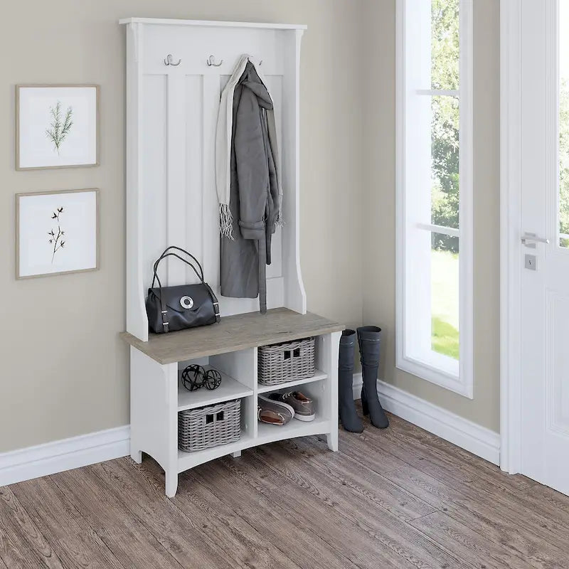 Porte-manteau d'entrée avec banc à chaussures