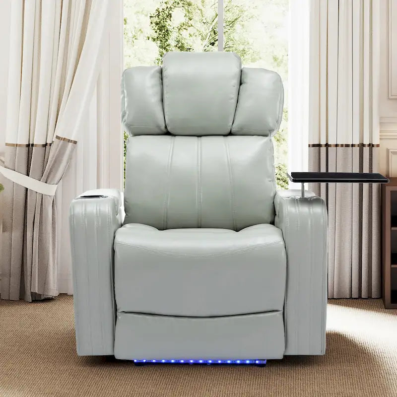 Fauteuil inclinable individuel en similicuir pour cinéma maison avec porte-gobelet réfrigérant, haut-parleur Bluetooth, lumières LED et ports USB