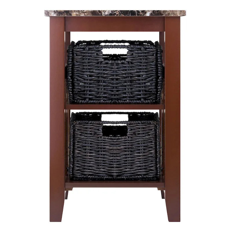 Table d'appoint — Plateau aspect marbre, Deux paniers de rangement inclus