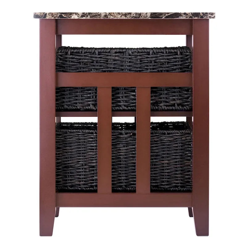 Table d'appoint — Plateau aspect marbre, Deux paniers de rangement inclus