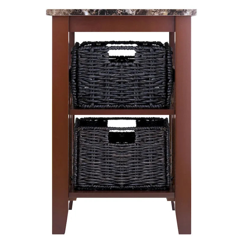 Table d'appoint — Plateau aspect marbre, Deux paniers de rangement inclus