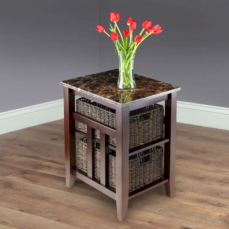 Table d'appoint — Plateau aspect marbre, Deux paniers de rangement inclus