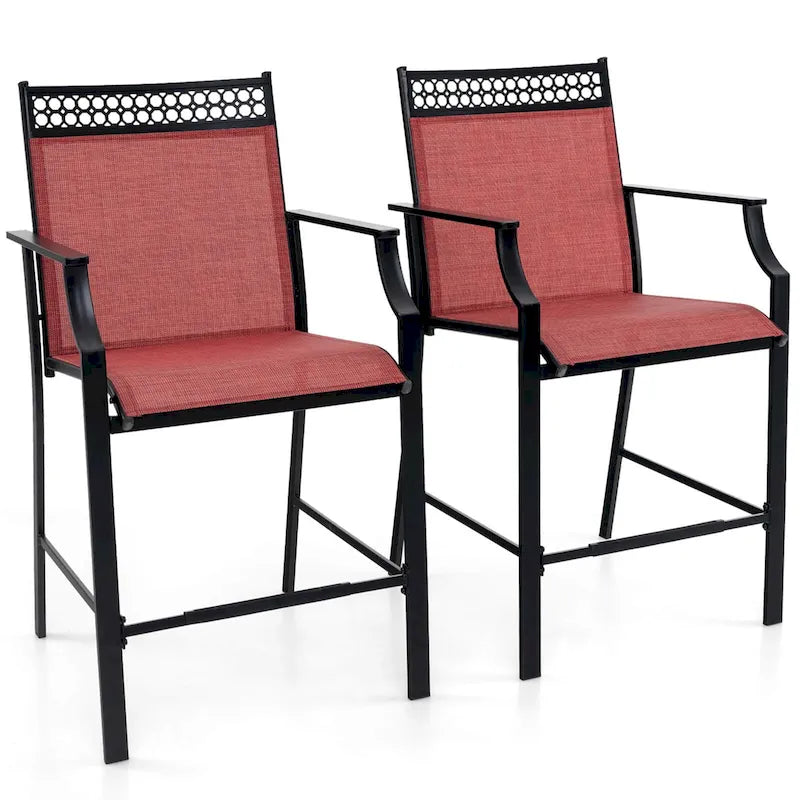 Tabourets de bar d'extérieur (lot de 2) – Avec repose-pieds et accoudoirs, en métal