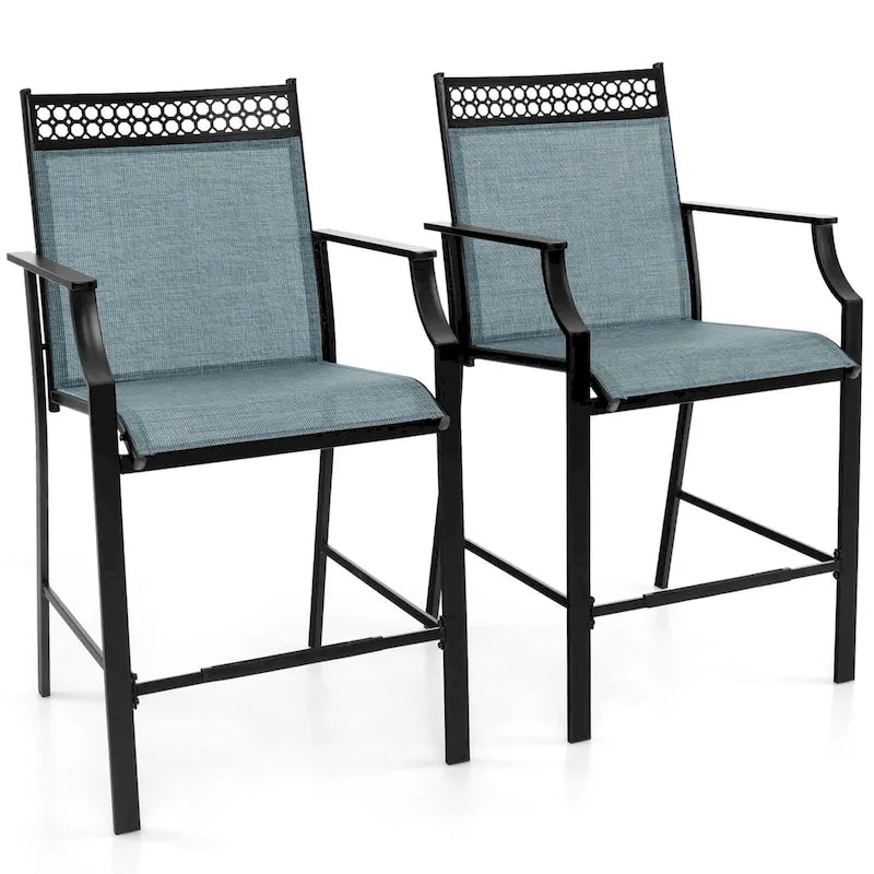 Tabourets de bar d'extérieur (lot de 2) – Avec repose-pieds et accoudoirs, en métal