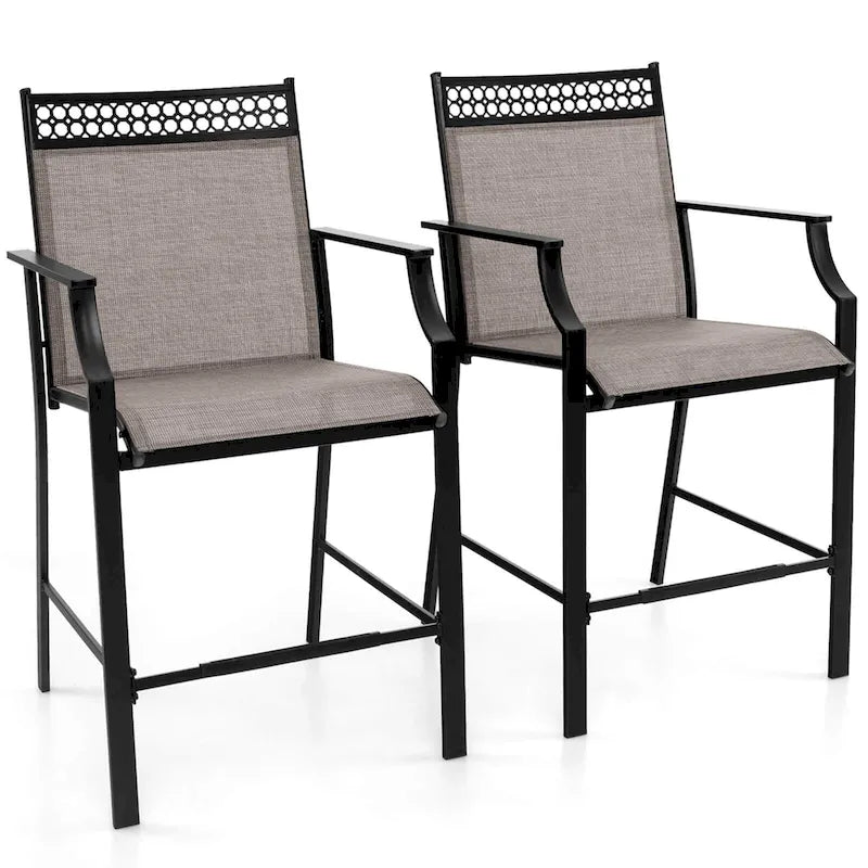 Tabourets de bar d'extérieur (lot de 2) – Avec repose-pieds et accoudoirs, en métal