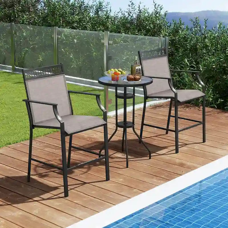 Tabourets de bar d'extérieur (lot de 2) – Avec repose-pieds et accoudoirs, en métal