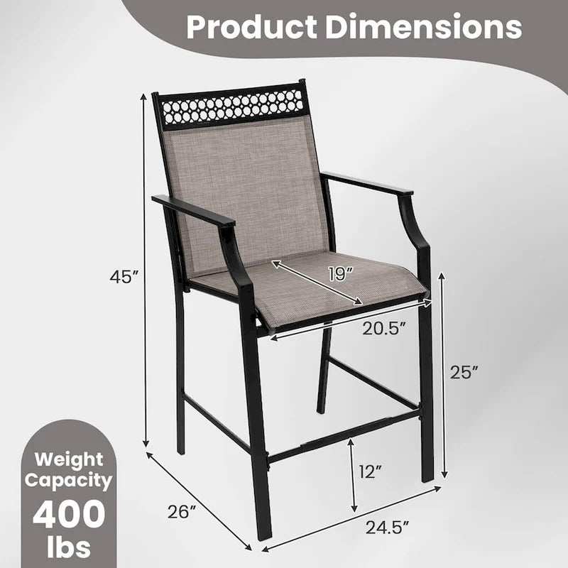 Tabourets de bar d'extérieur (lot de 2) – Avec repose-pieds et accoudoirs, en métal