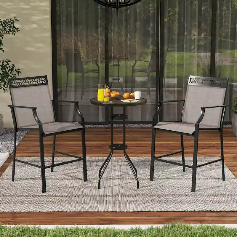 Tabourets de bar d'extérieur (lot de 2) – Avec repose-pieds et accoudoirs, en métal