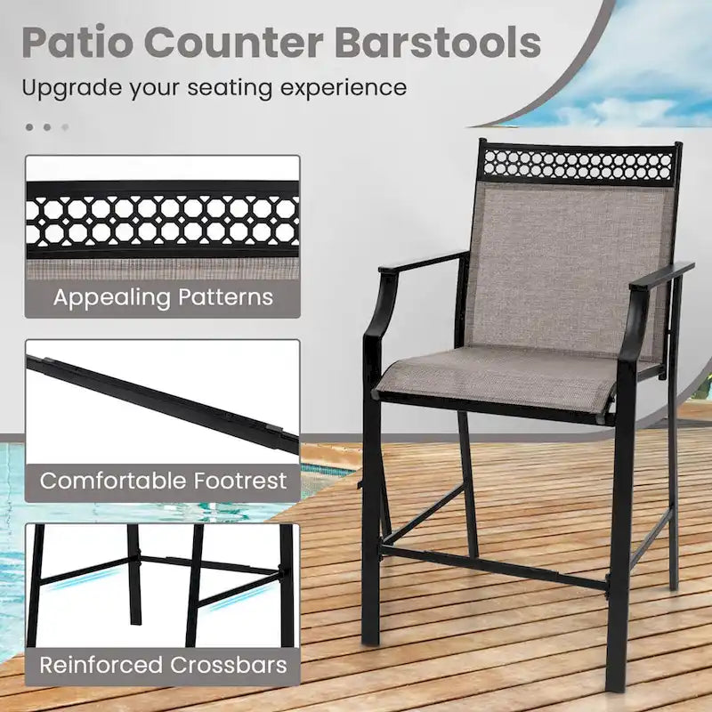 Tabourets de bar d'extérieur (lot de 2) – Avec repose-pieds et accoudoirs, en métal