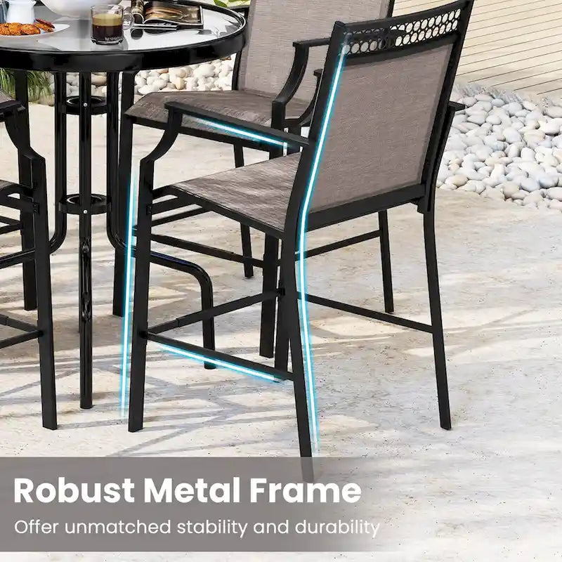 Tabourets de bar d'extérieur (lot de 2) – Avec repose-pieds et accoudoirs, en métal