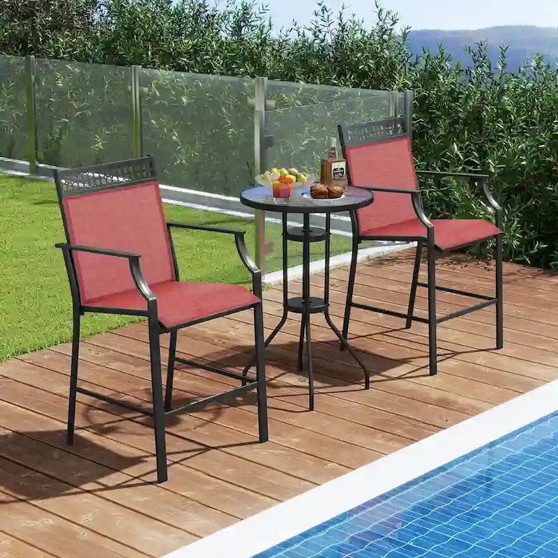 Tabourets de bar d'extérieur (lot de 2) – Avec repose-pieds et accoudoirs, en métal