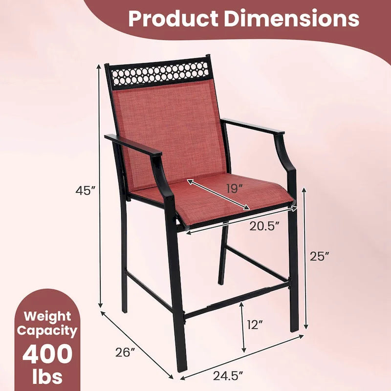 Tabourets de bar d'extérieur (lot de 2) – Avec repose-pieds et accoudoirs, en métal