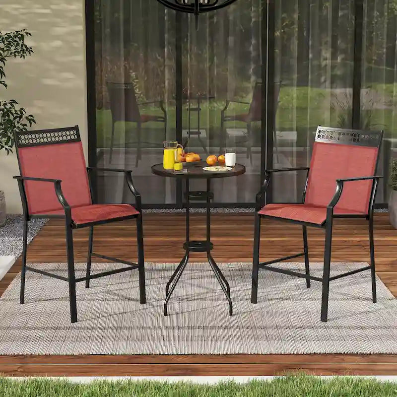 Tabourets de bar d'extérieur (lot de 2) – Avec repose-pieds et accoudoirs, en métal
