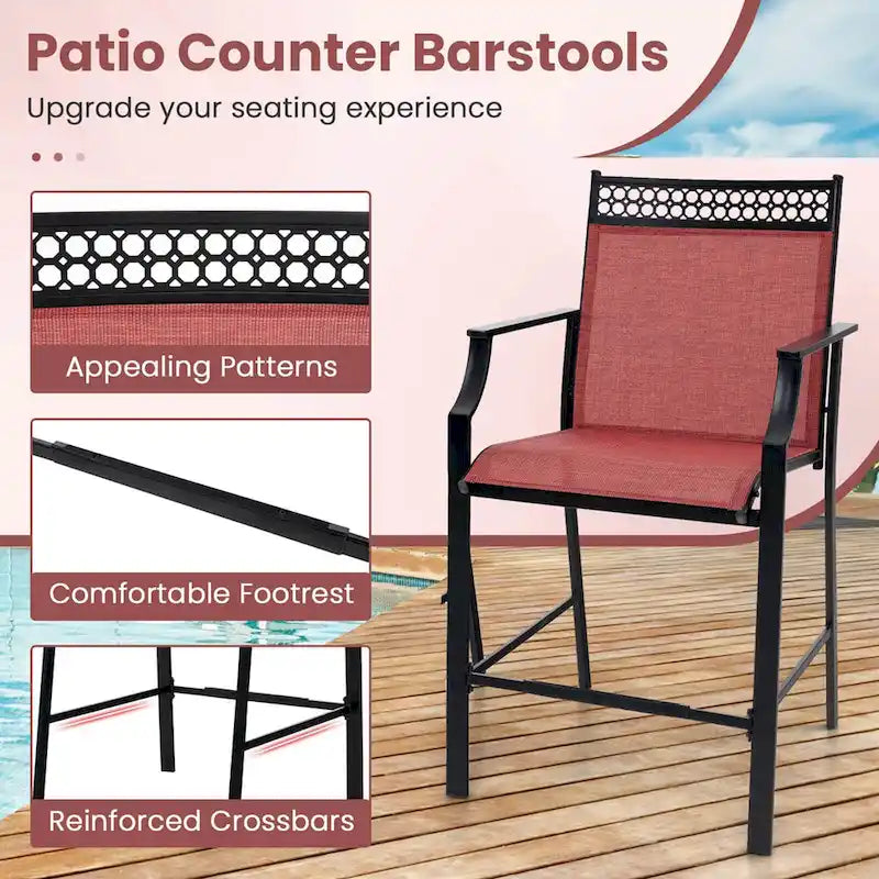 Tabourets de bar d'extérieur (lot de 2) – Avec repose-pieds et accoudoirs, en métal