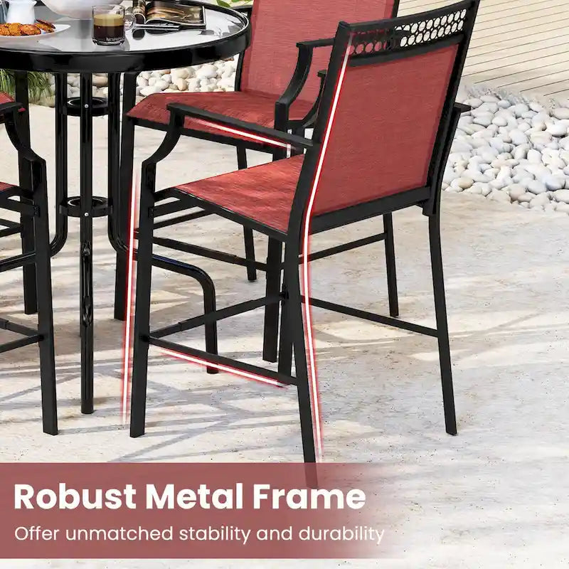 Tabourets de bar d'extérieur (lot de 2) – Avec repose-pieds et accoudoirs, en métal