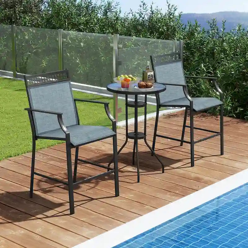 Tabourets de bar d'extérieur (lot de 2) – Avec repose-pieds et accoudoirs, en métal