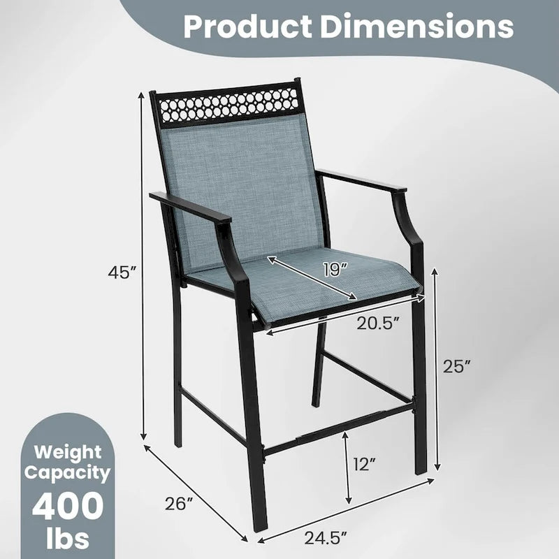 Tabourets de bar d'extérieur (lot de 2) – Avec repose-pieds et accoudoirs, en métal