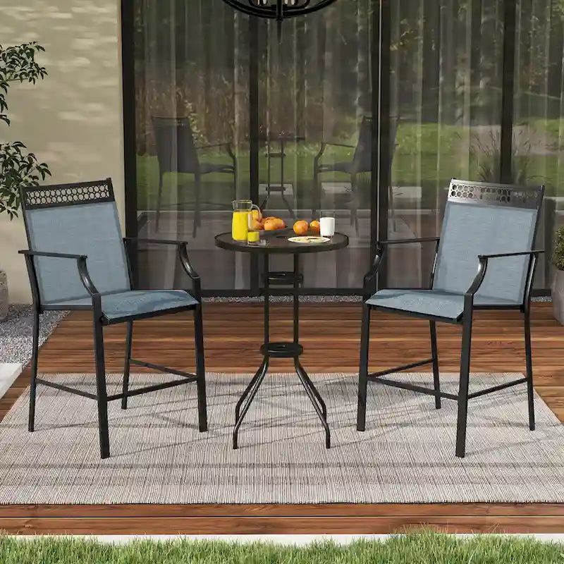 Tabourets de bar d'extérieur (lot de 2) – Avec repose-pieds et accoudoirs, en métal