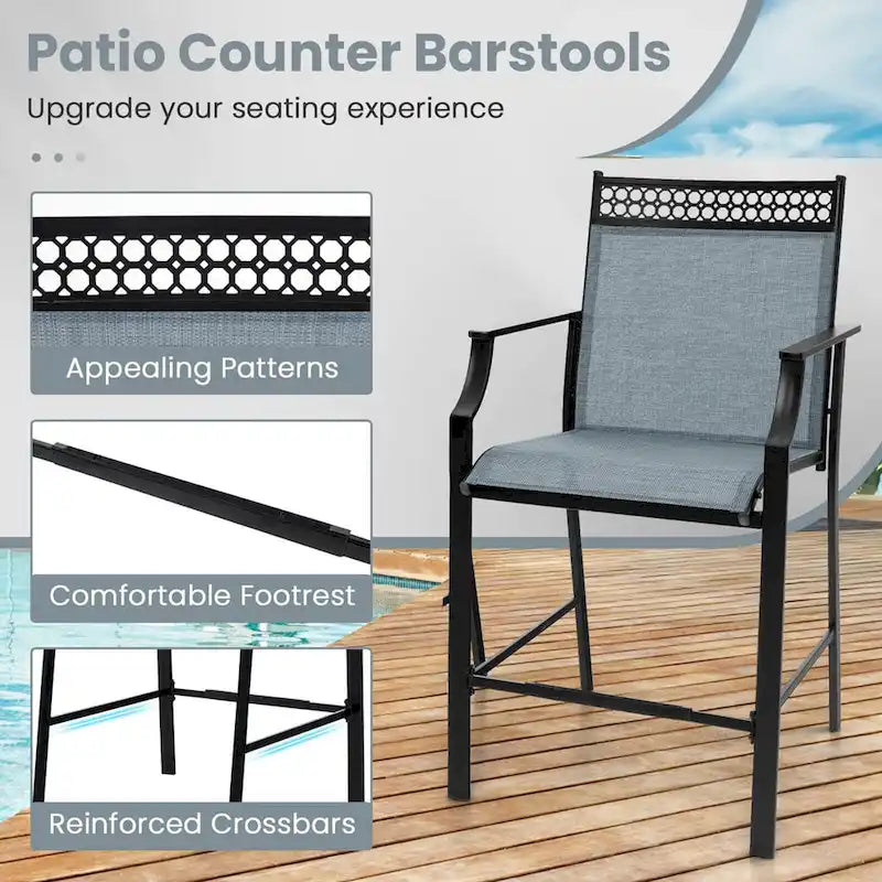 Tabourets de bar d'extérieur (lot de 2) – Avec repose-pieds et accoudoirs, en métal
