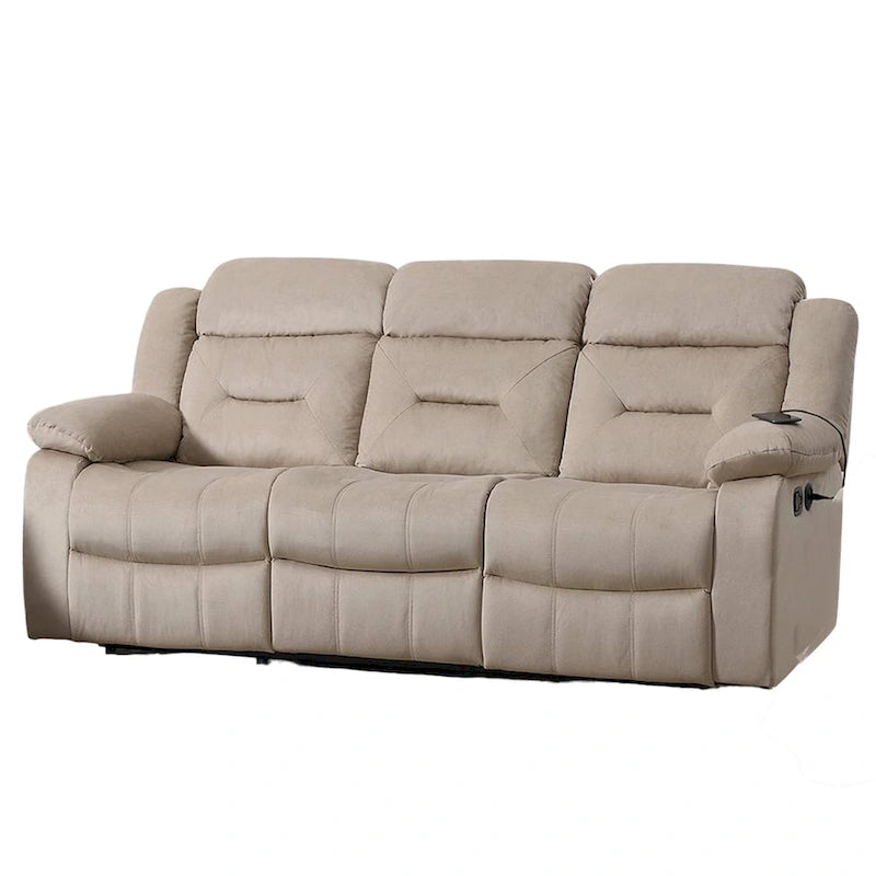 Canapé inclinable manuel, suède beige, structure en bois massif, 83 pouces