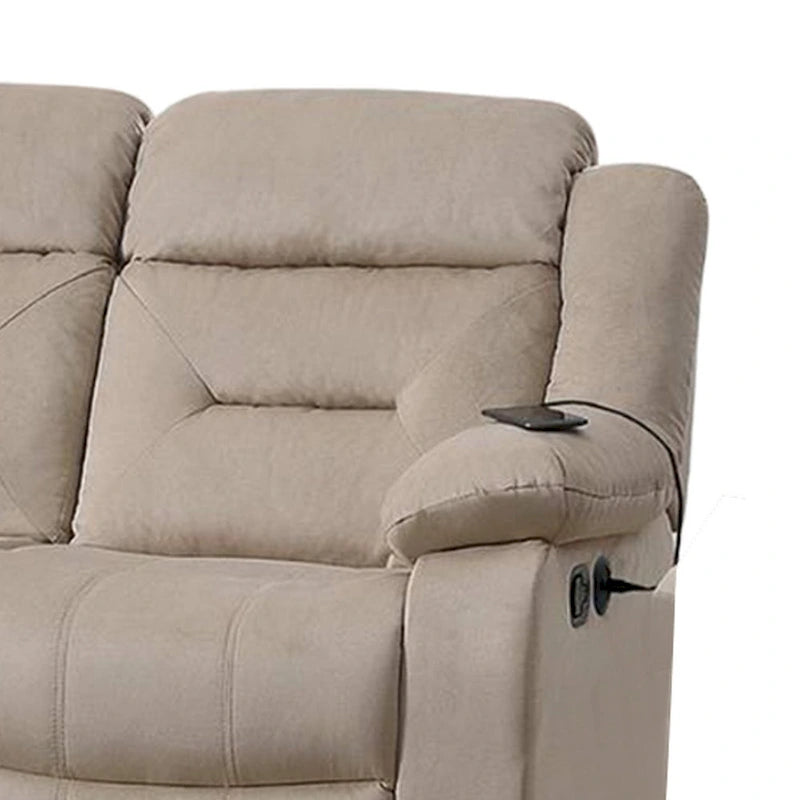 Canapé inclinable manuel, suède beige, structure en bois massif, 83 pouces