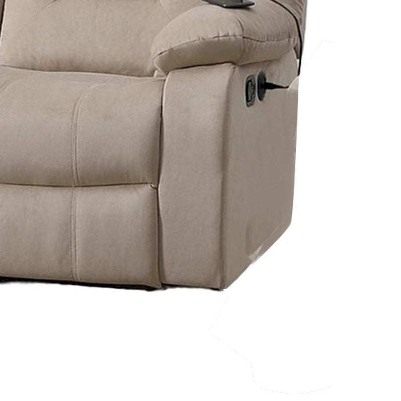 Canapé inclinable manuel, suède beige, structure en bois massif, 83 pouces