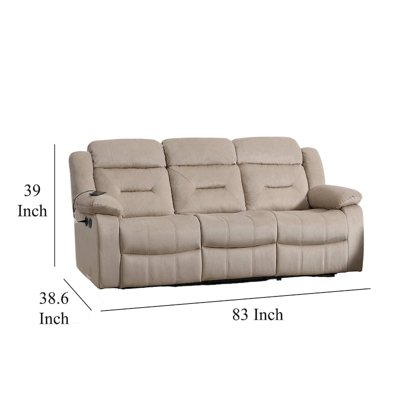 Canapé inclinable manuel, suède beige, structure en bois massif, 83 pouces