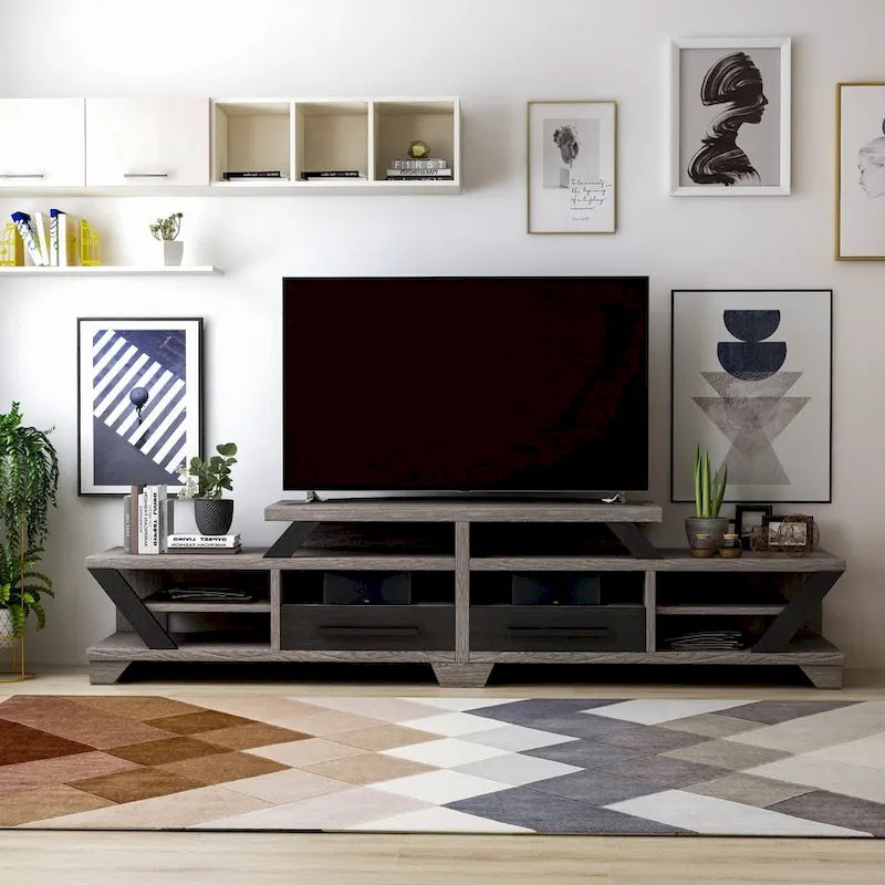 Meuble TV moderne gris de 80 pouces à 8 niveaux