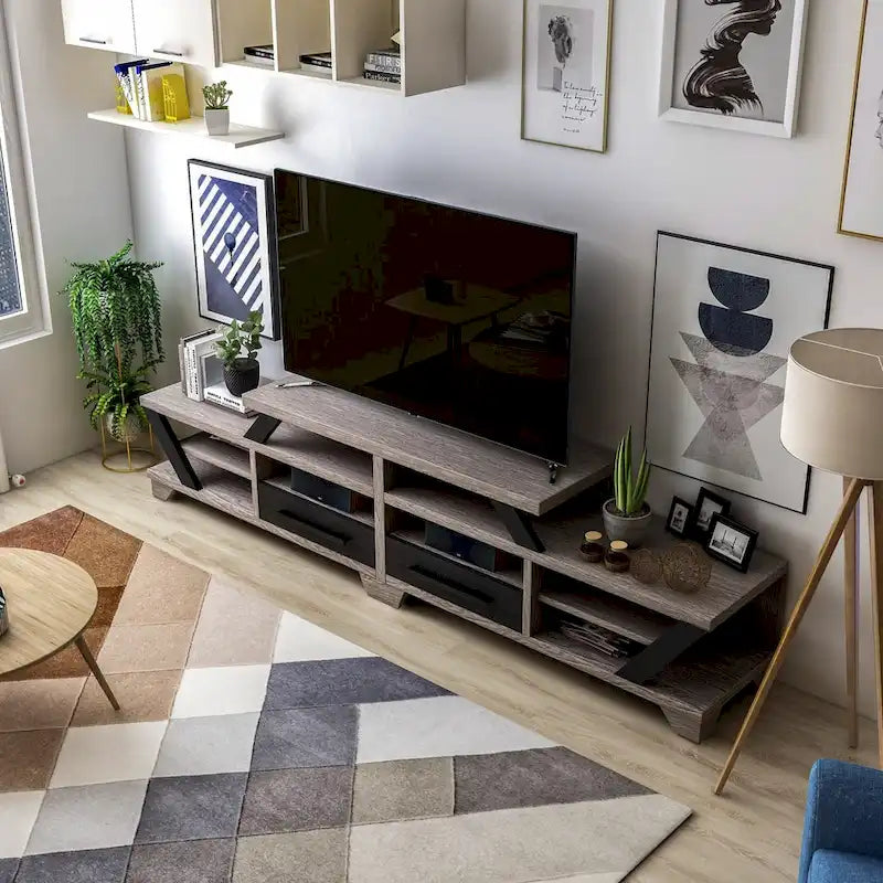 Meuble TV moderne gris de 80 pouces à 8 niveaux