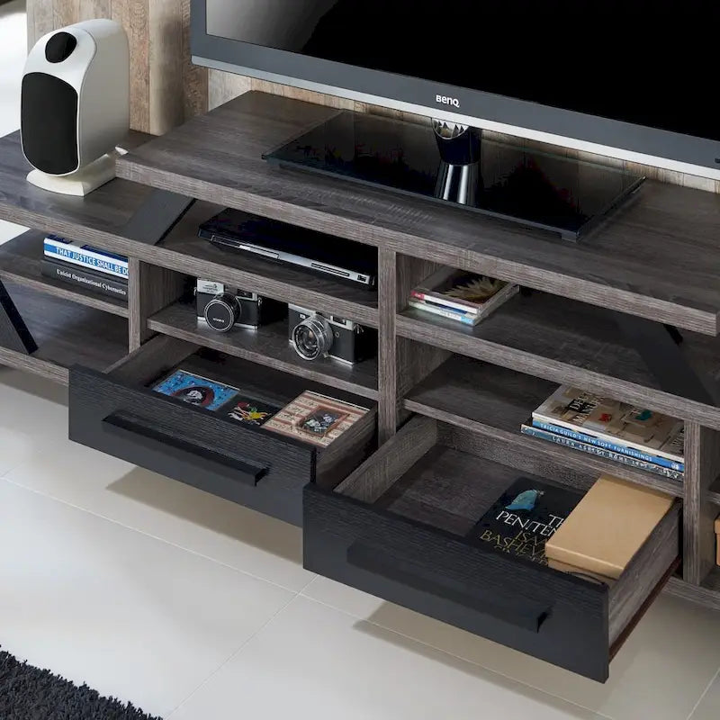 Meuble TV moderne gris de 80 pouces à 8 niveaux