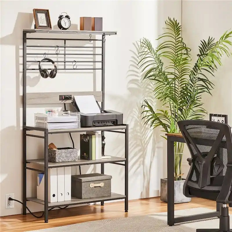 Étagère de rangement de cuisine (avec prises de courant) – Support à micro-ondes à 4 niveaux, gris