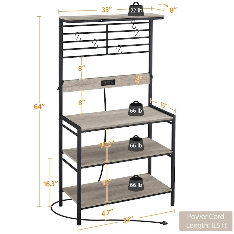 Étagère de rangement de cuisine (avec prises de courant) – Support à micro-ondes à 4 niveaux, gris