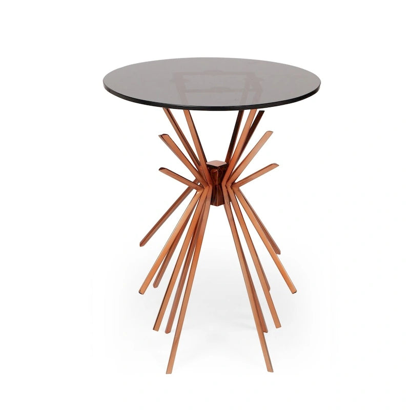 Table basse artisanale de style glamour moderne avec placage à rayons (avec plateau en verre trempé)