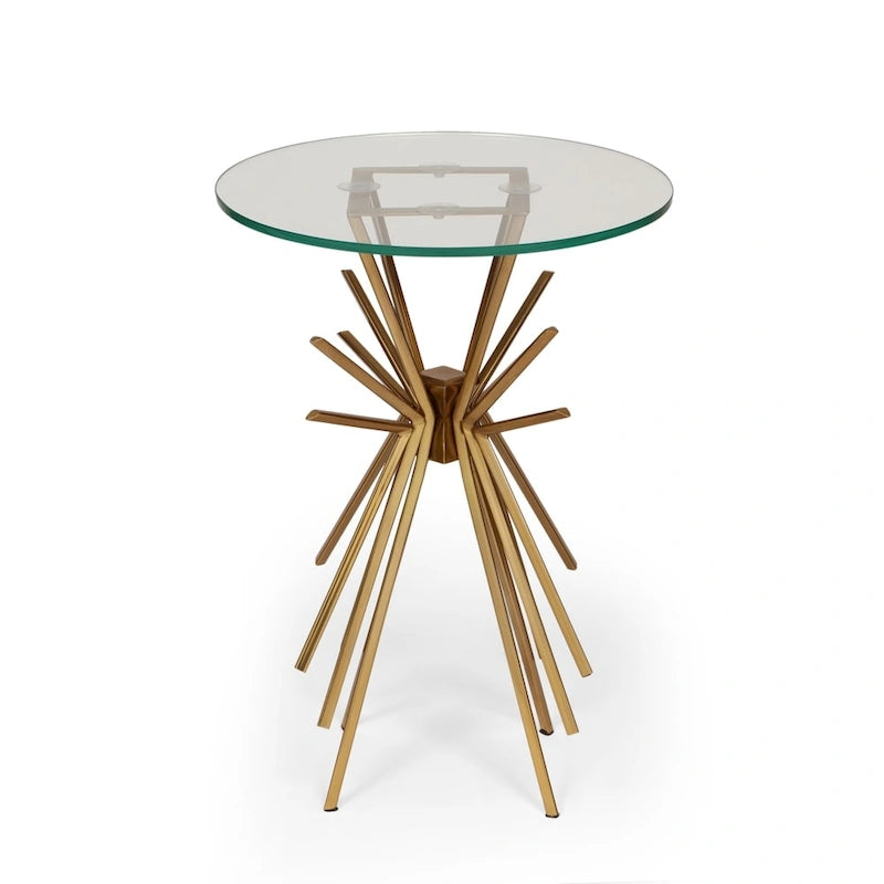 Table basse artisanale de style glamour moderne avec placage à rayons (avec plateau en verre trempé)