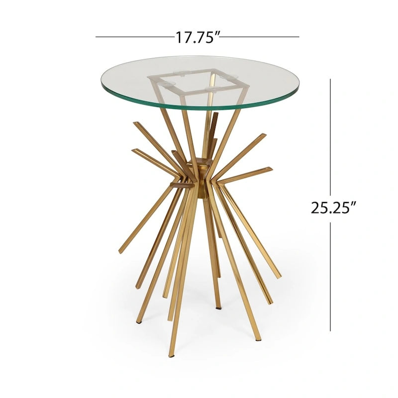 Table basse artisanale de style glamour moderne avec placage à rayons (avec plateau en verre trempé)
