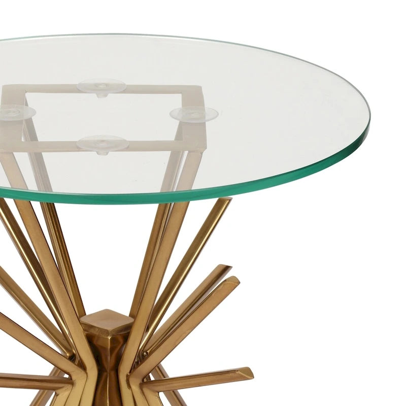 Table basse artisanale de style glamour moderne avec placage à rayons (avec plateau en verre trempé)