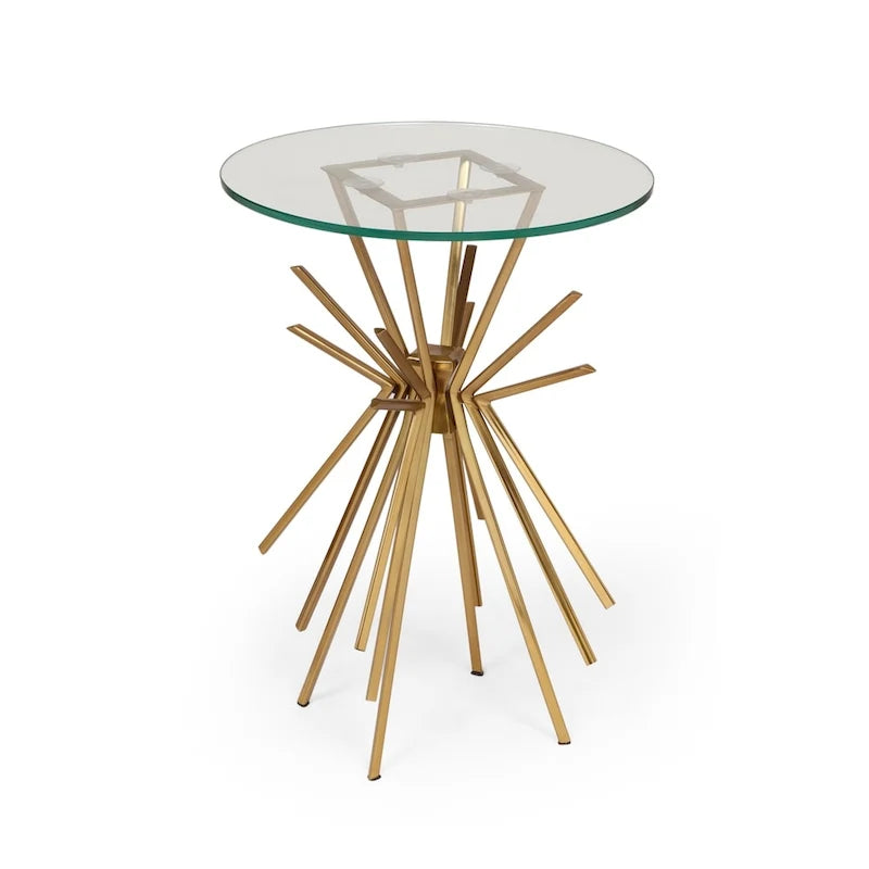 Table basse artisanale de style glamour moderne avec placage à rayons (avec plateau en verre trempé)