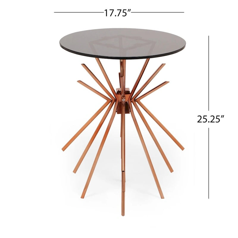 Table basse artisanale de style glamour moderne avec placage à rayons (avec plateau en verre trempé)