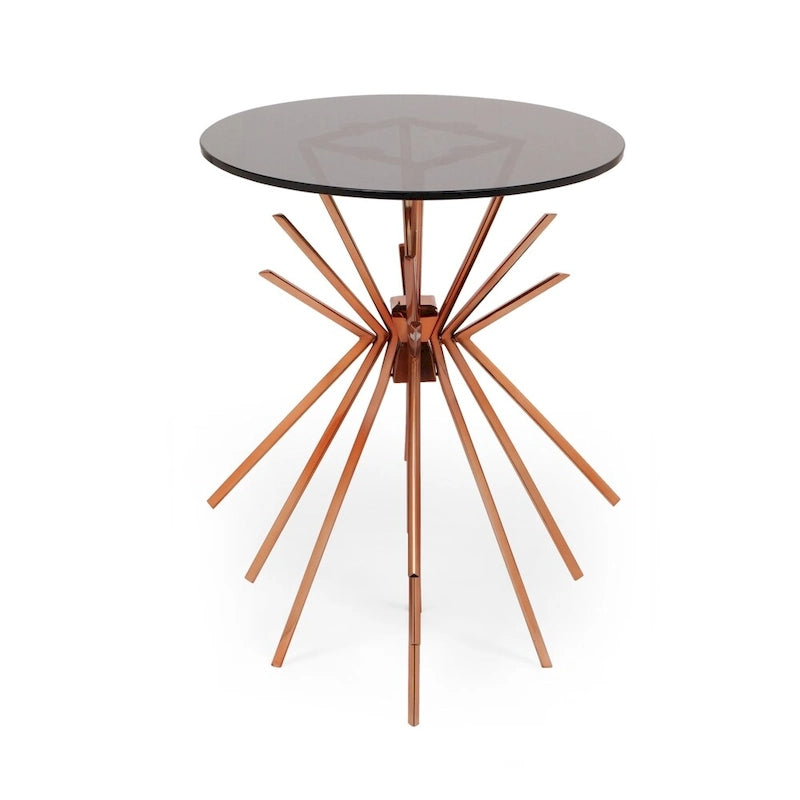 Table basse artisanale de style glamour moderne avec placage à rayons (avec plateau en verre trempé)