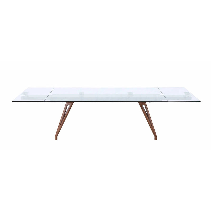 Table de salle à manger moderne — Plateau en verre extensible avec pieds en bois massif