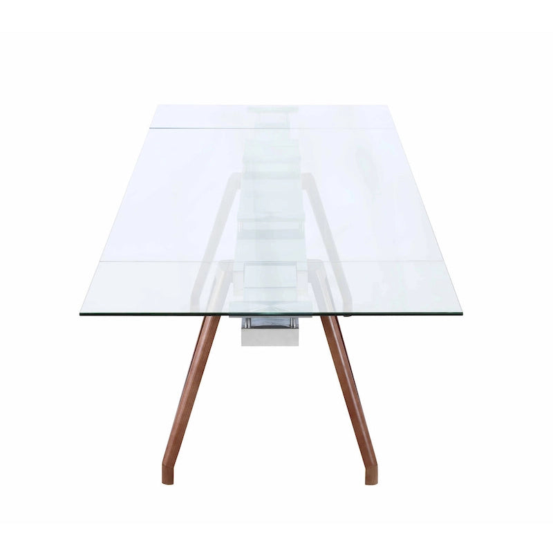 Table de salle à manger moderne — Plateau en verre extensible avec pieds en bois massif
