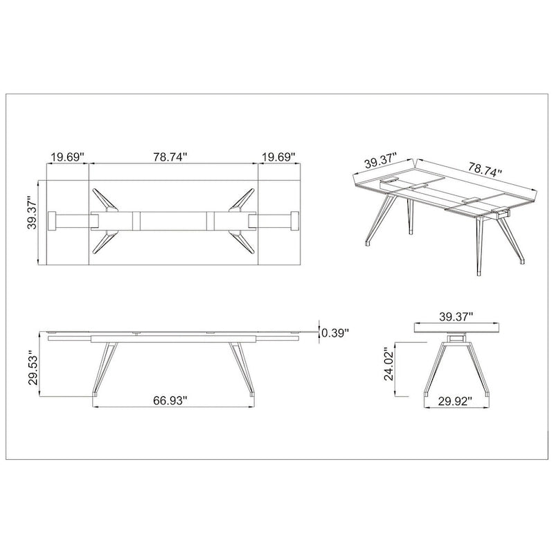 Table de salle à manger moderne — Plateau en verre extensible avec pieds en bois massif
