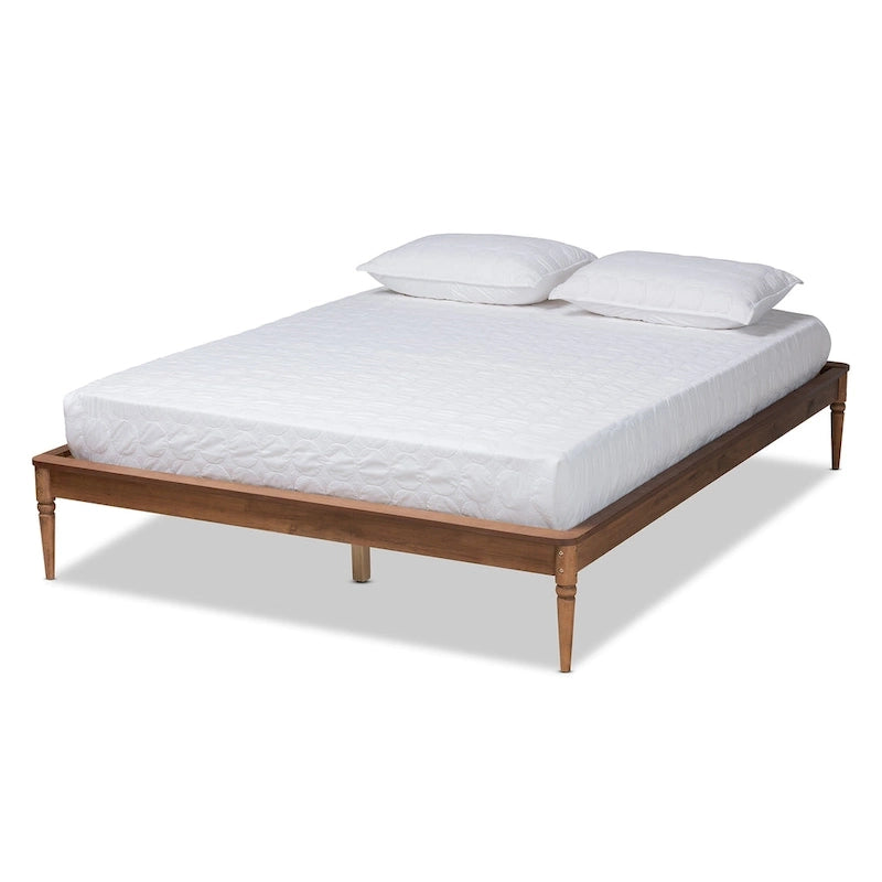 Cadre de lit classique traditionnel en bois massif, finition noyer-brun