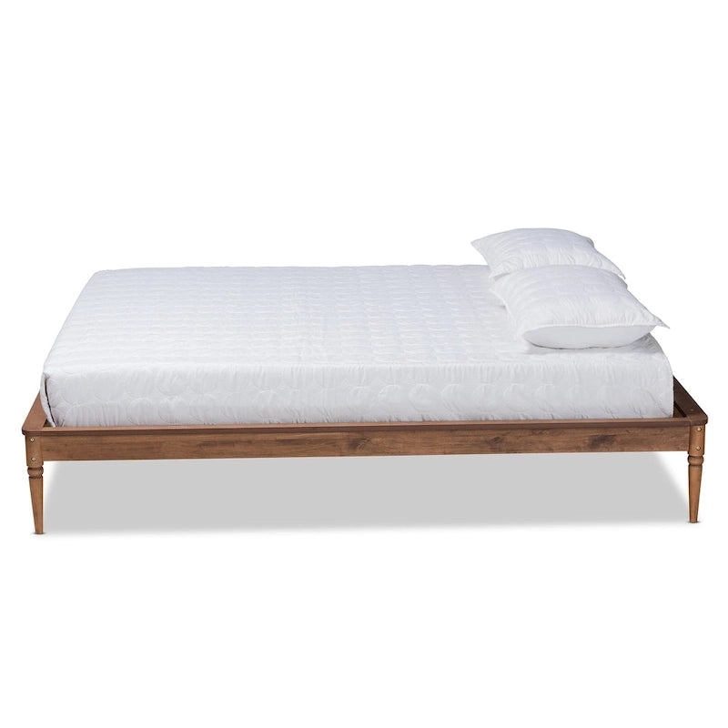 Cadre de lit classique traditionnel en bois massif, finition noyer-brun