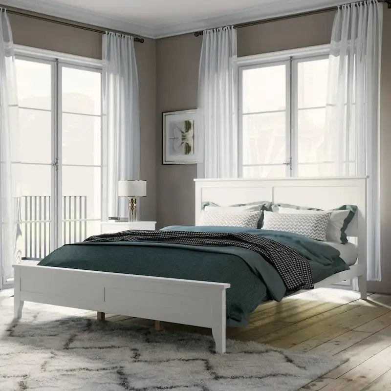 Lit plateforme Queen en bois massif blanc moderne, élégant et robuste