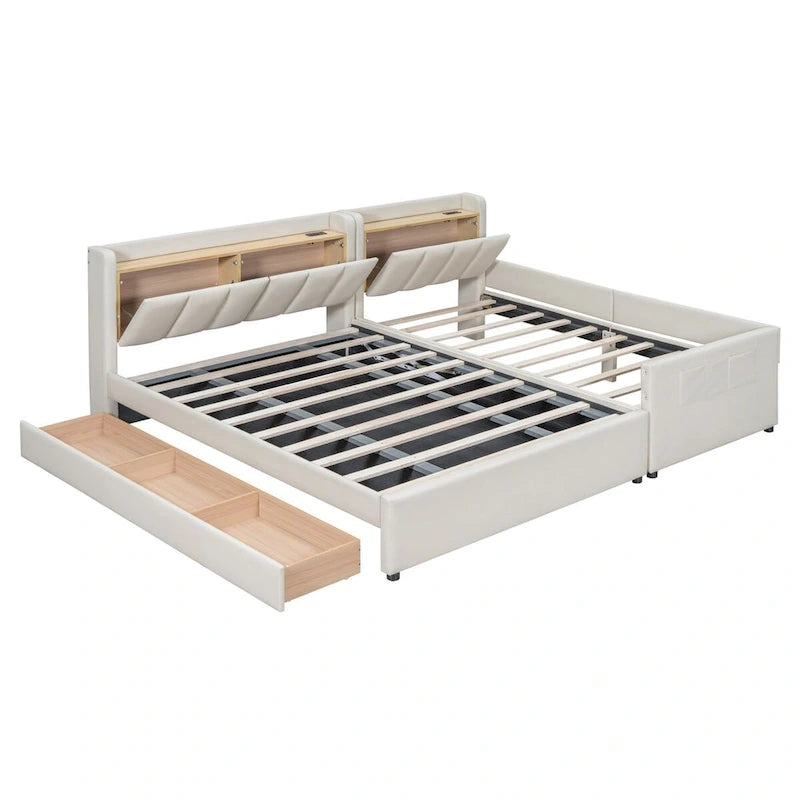 Lit Plateforme Rembourré XL (avec Système de Rangement Hydraulique)