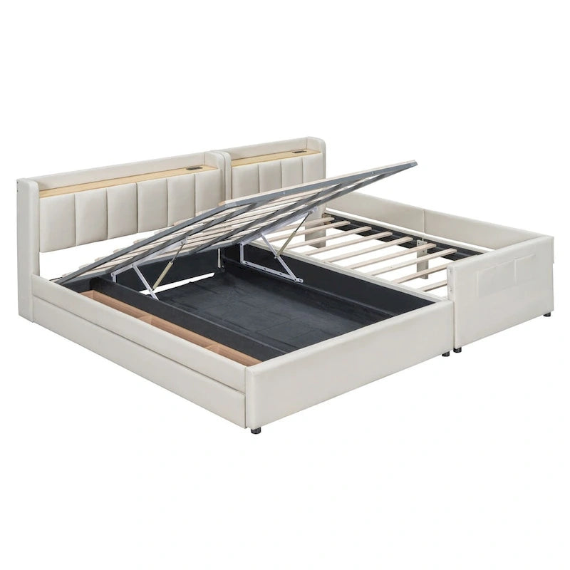 Lit Plateforme Rembourré XL (avec Système de Rangement Hydraulique)