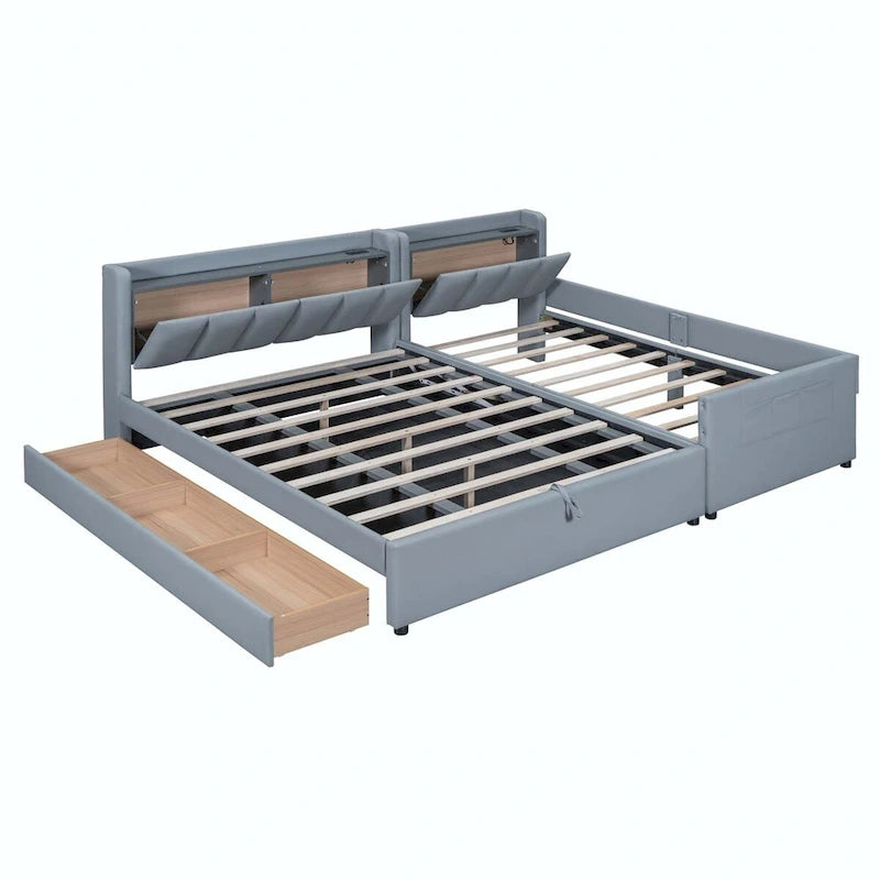 Lit Plateforme Rembourré XL (avec Système de Rangement Hydraulique)